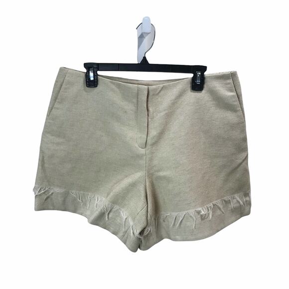 & Other Stories Textured Linen Raw Hem Khaki Shorts - Picture 2 of 11